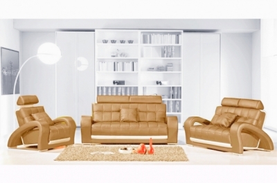 ensemble catania 3 pièces: canapé 3 places + 2 places + fauteuil en cuir luxe italien vachette, marron et écru